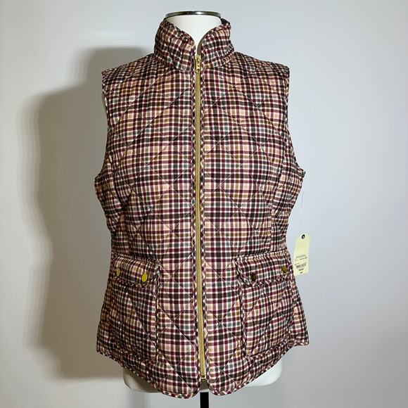 NWD St John's Bay Neutral Check Plaid Quilted Puffer Vest Womens Size Medium M - Picture 1 of 13